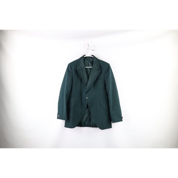 Vintage 50s Rockabilly Mens 39R Satin Trim Smoking Prom Tuxedo Jacket Green USA